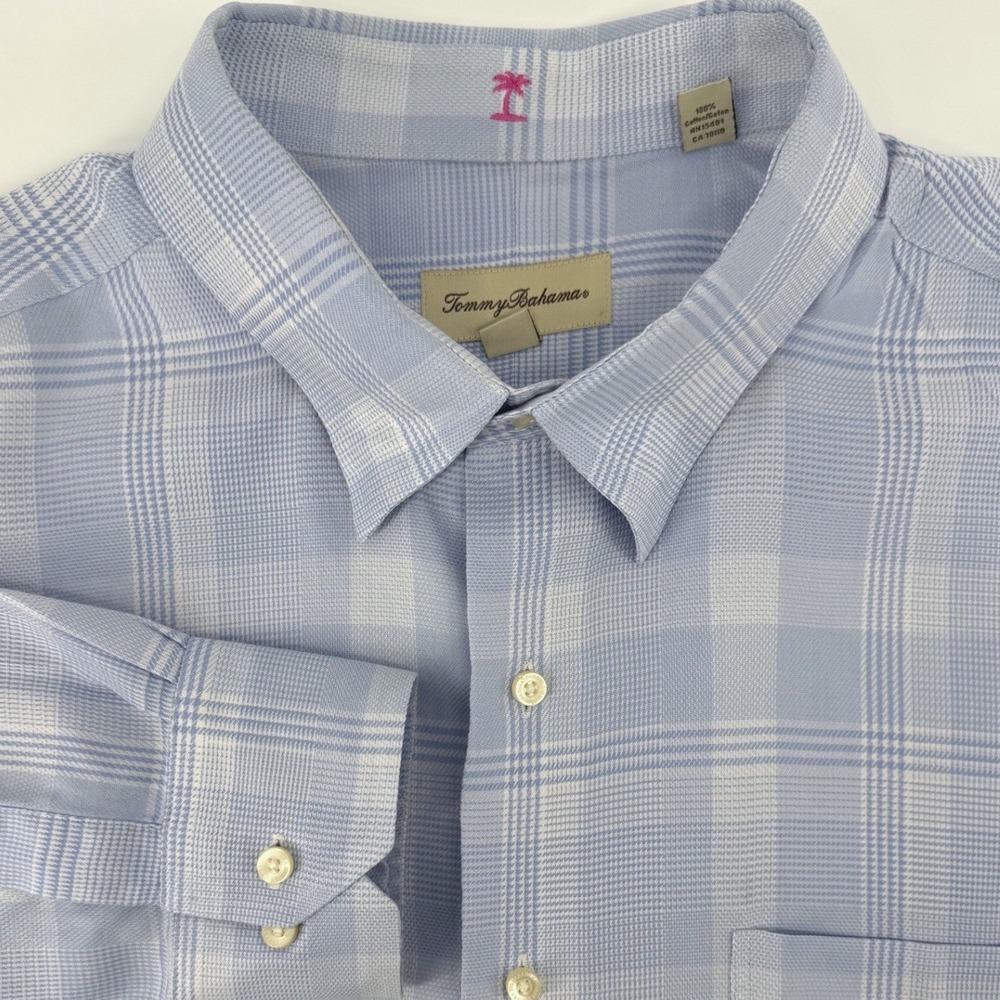Tommy Bahama Mens Long Sleeve Button Down Shirt Plaid Blue White Size 17 32 33